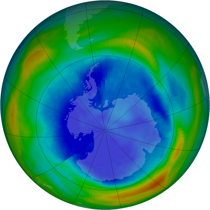 Antarctic ozone map for 28 August 1999